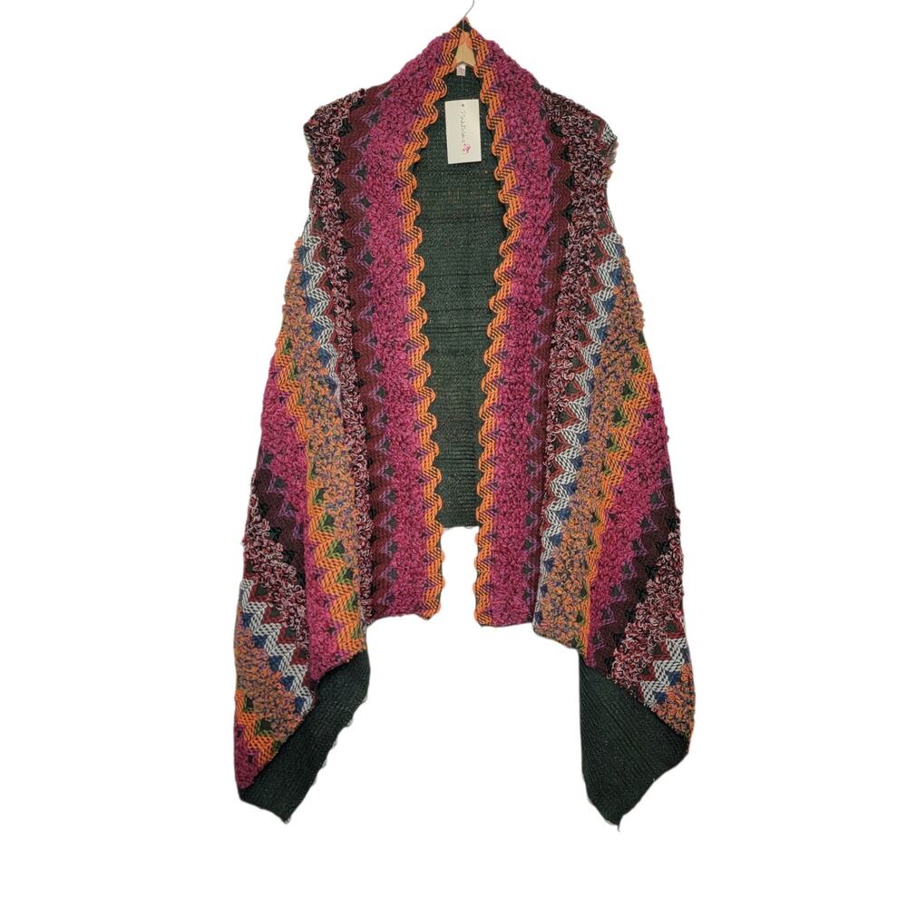 Pinklicious NWT Multicolor Chunky Knit Open Front Waterfall Vest One Size Boho